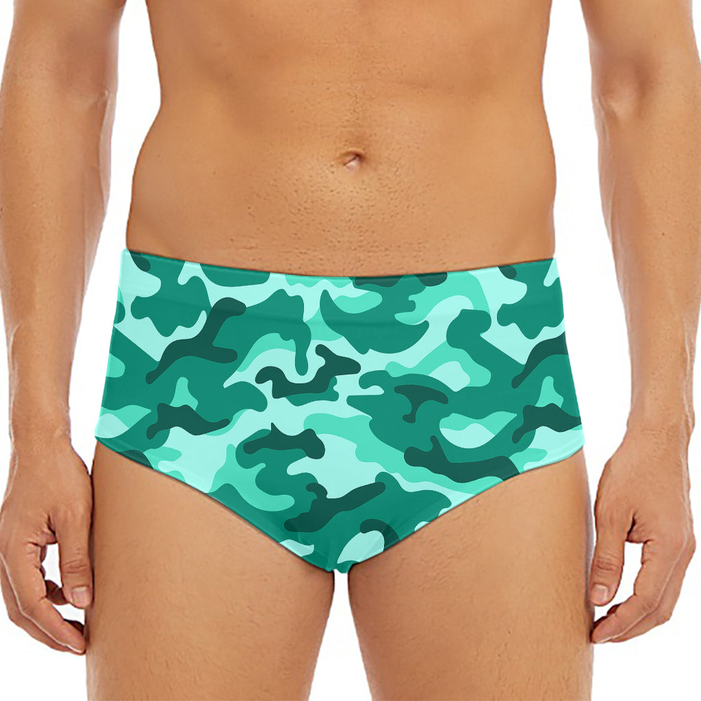Teal Camouflage Print Men's Triangle Swim Briefs