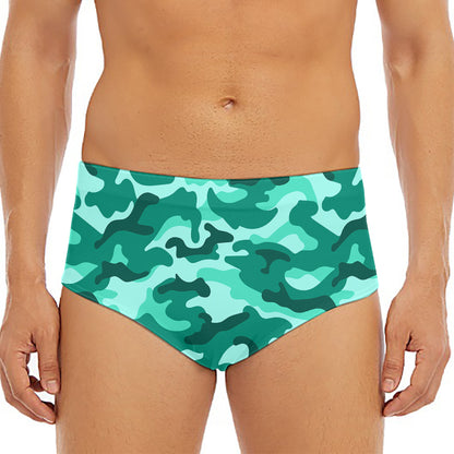 Teal Camouflage Print Men's Triangle Swim Briefs