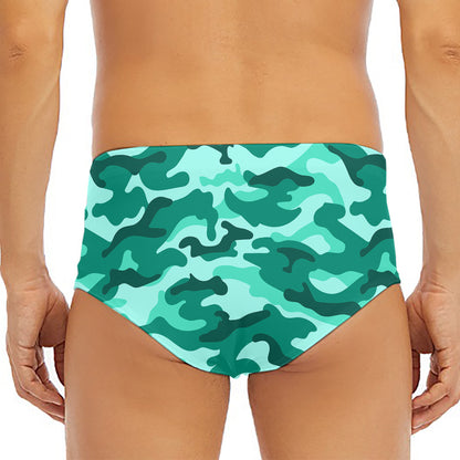 Teal Camouflage Print Men's Triangle Swim Briefs
