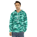 Teal Camouflage Print Men's Velvet Pullover Hoodie