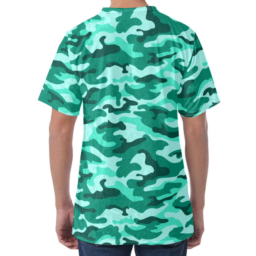 Teal Camouflage Print Men's Velvet T-Shirt