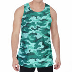 Teal Camouflage Print Men's Velvet Tank Top