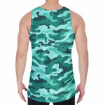 Teal Camouflage Print Men's Velvet Tank Top