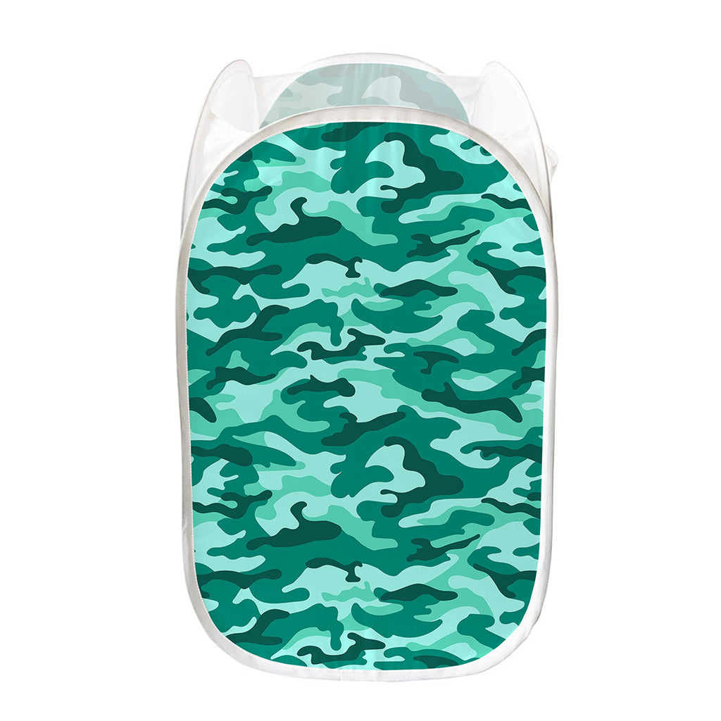 Teal Camouflage Print Mesh Laundry Hamper