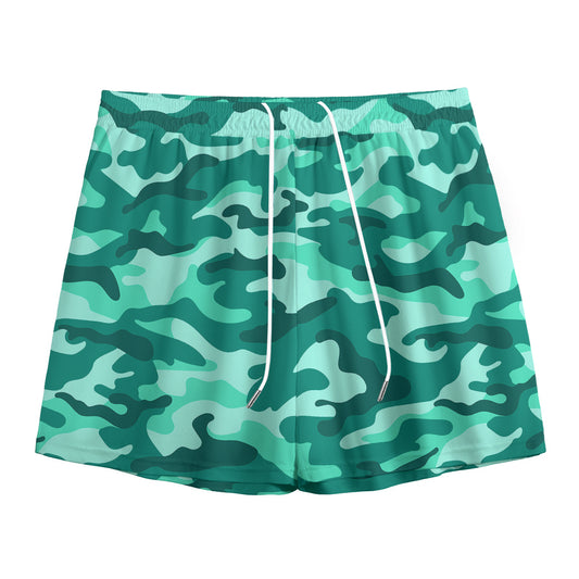 Teal Camouflage Print Mesh Shorts