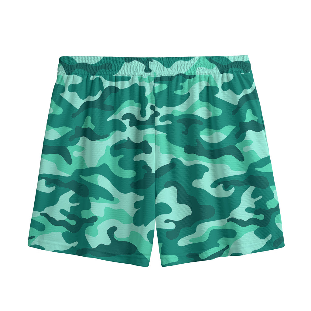Teal Camouflage Print Mesh Shorts