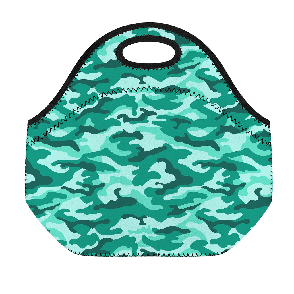 Teal Camouflage Print Neoprene Lunch Bag