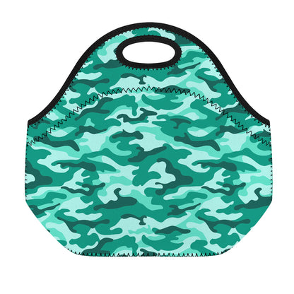 Teal Camouflage Print Neoprene Lunch Bag