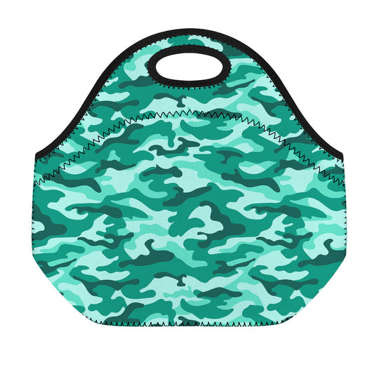 Teal Camouflage Print Neoprene Lunch Bag