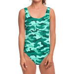 Teal Camouflage Print One Piece Swimsuit