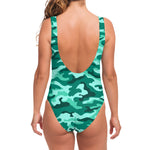 Teal Camouflage Print One Piece Swimsuit