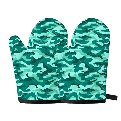 Teal Camouflage Print Oven Mitts