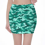 Teal Camouflage Print Pencil Mini Skirt