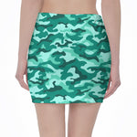 Teal Camouflage Print Pencil Mini Skirt