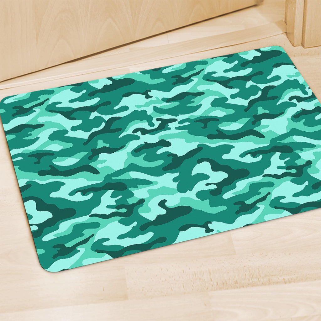 Teal Camouflage Print Polyester Doormat