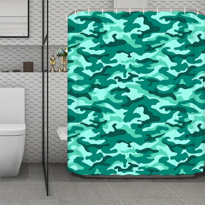 Teal Camouflage Print Polyester Shower Curtain