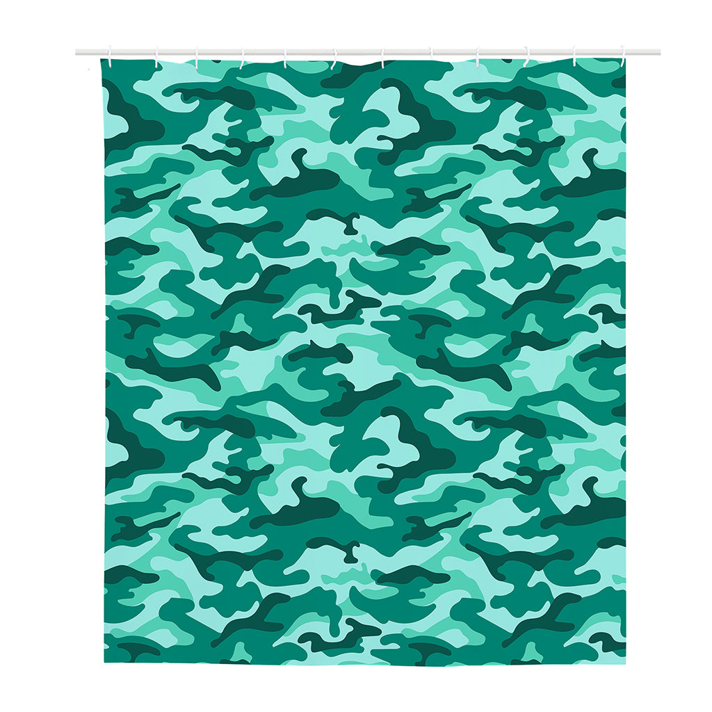Teal Camouflage Print Polyester Shower Curtain