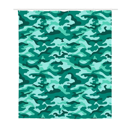 Teal Camouflage Print Polyester Shower Curtain