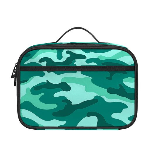 Teal Camouflage Print Portable Lunch Bag