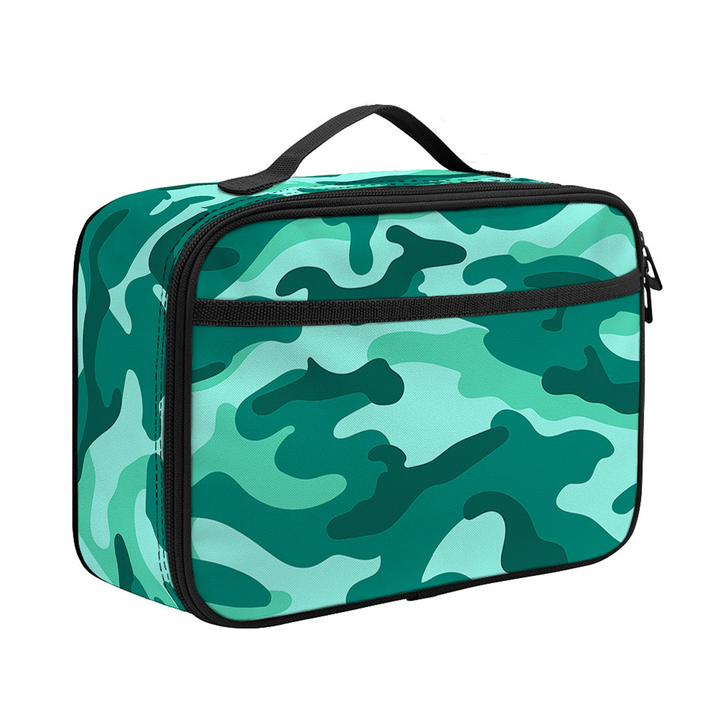 Teal Camouflage Print Portable Lunch Bag