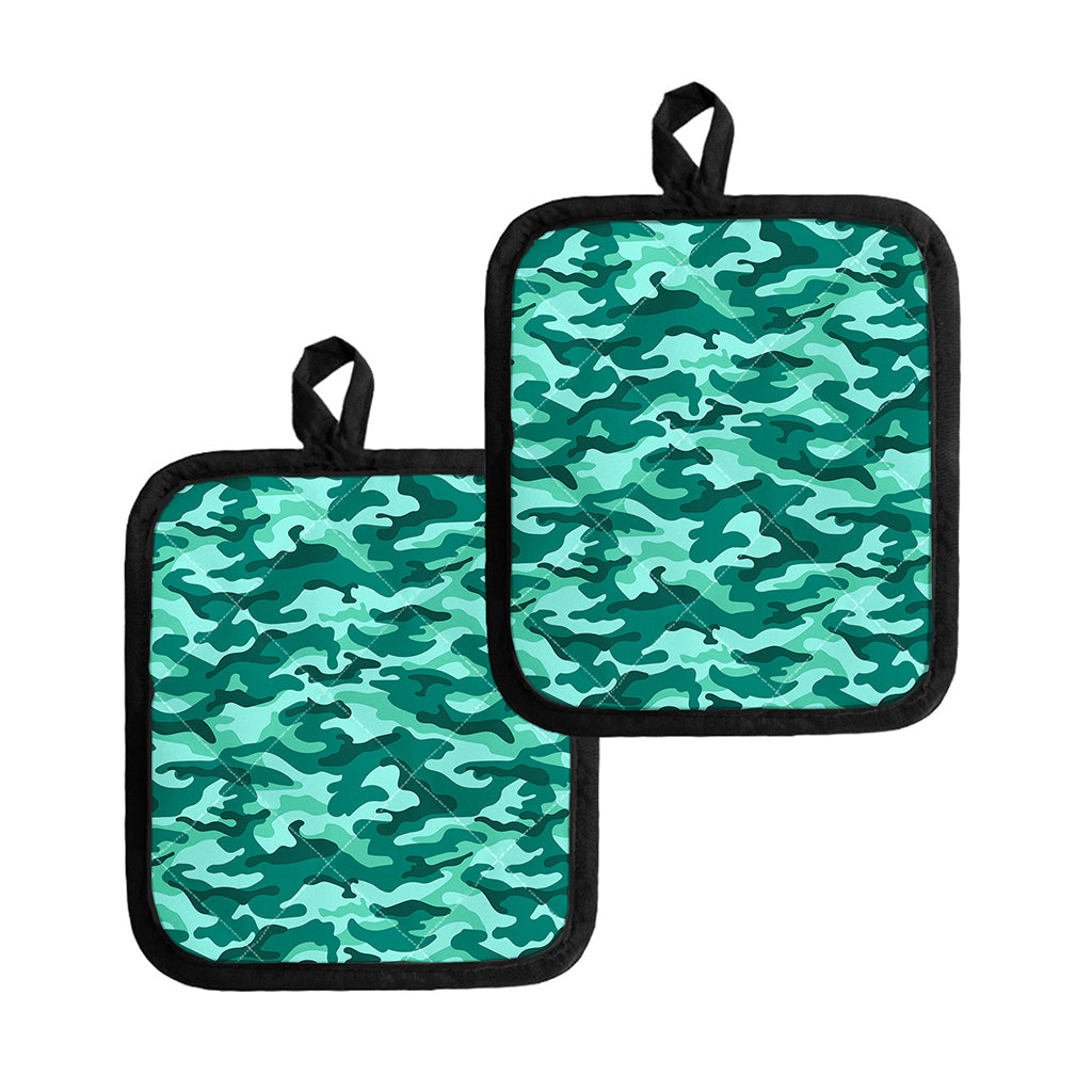 Teal Camouflage Print Pot Holders