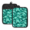 Teal Camouflage Print Pot Holders With Pocket