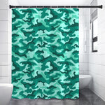 Teal Camouflage Print Premium Shower Curtain