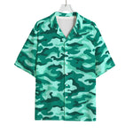 Teal Camouflage Print Rayon Hawaiian Shirt