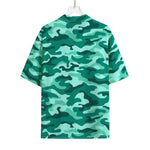 Teal Camouflage Print Rayon Hawaiian Shirt