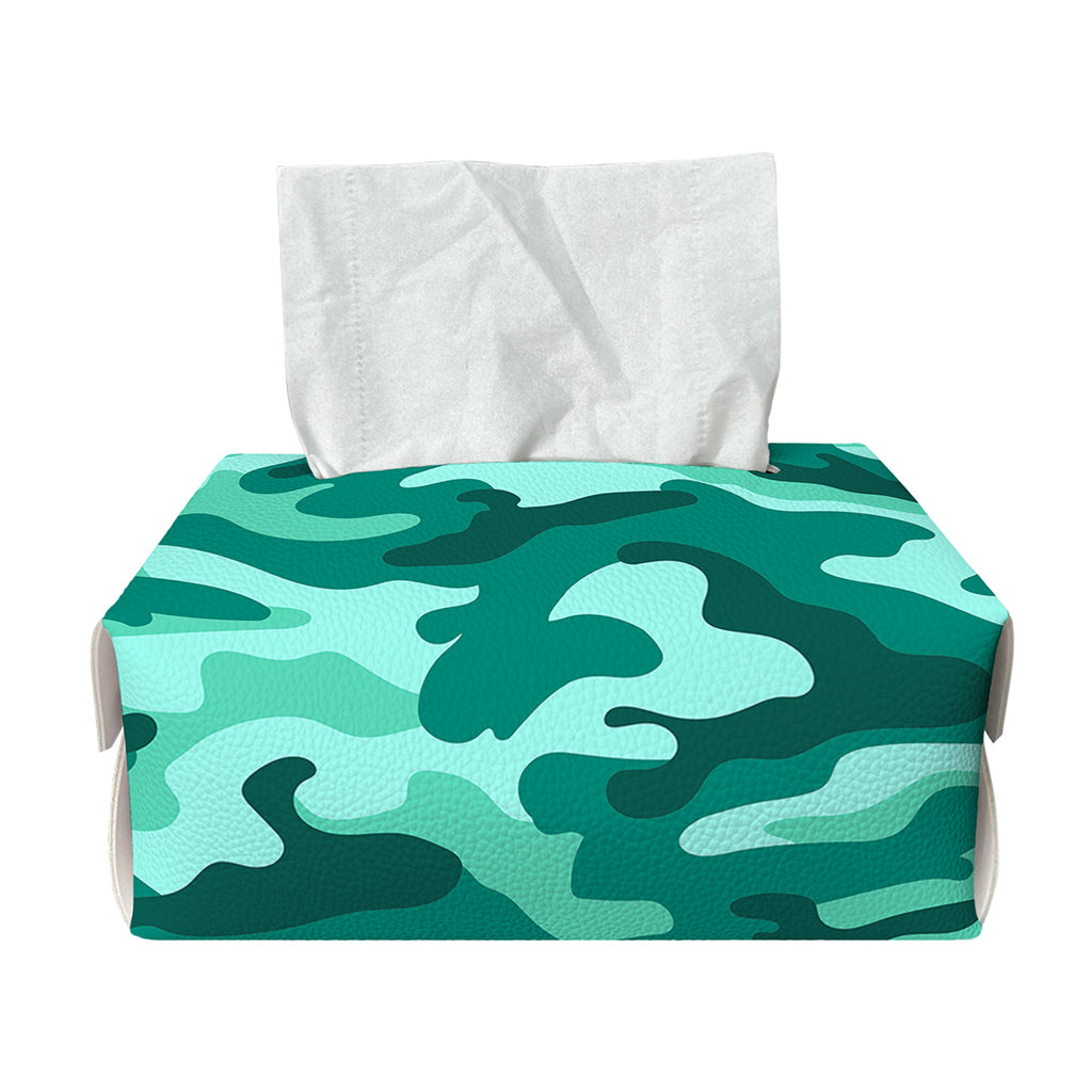 Teal Camouflage Print Rectangle Tissue Box Cover