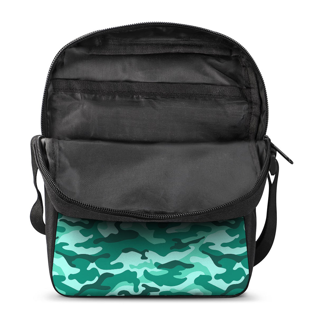 Teal Camouflage Print Rectangular Crossbody Bag