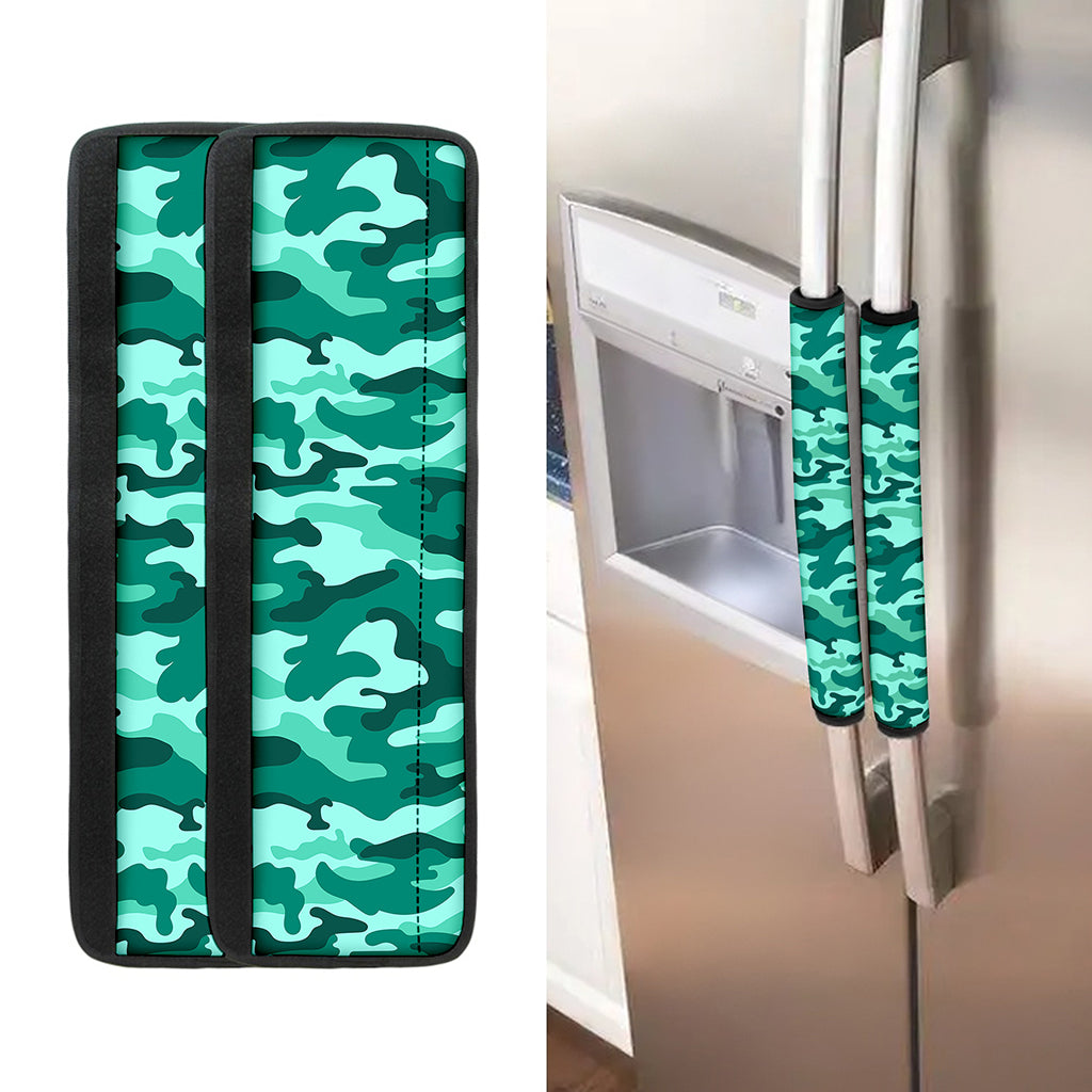 Teal Camouflage Print Refrigerator Handle Covers