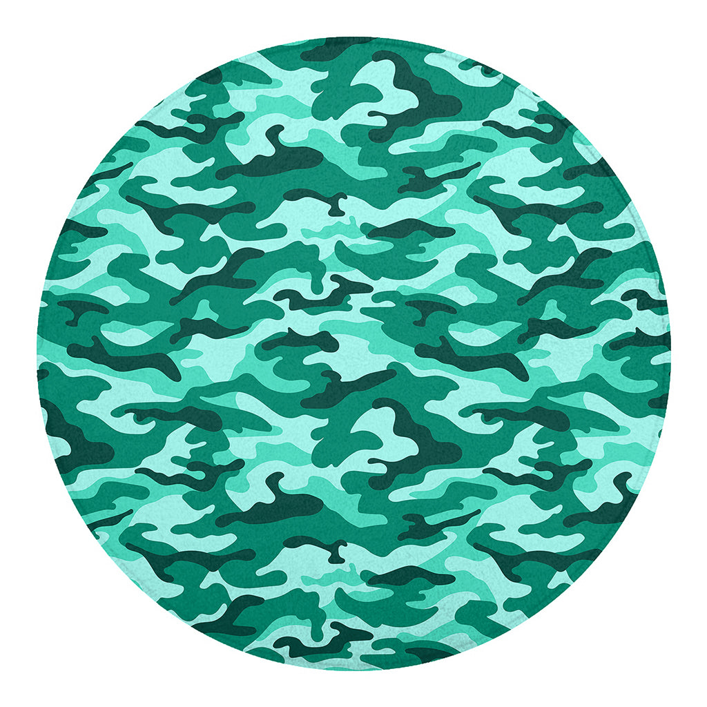 Teal Camouflage Print Round Blanket