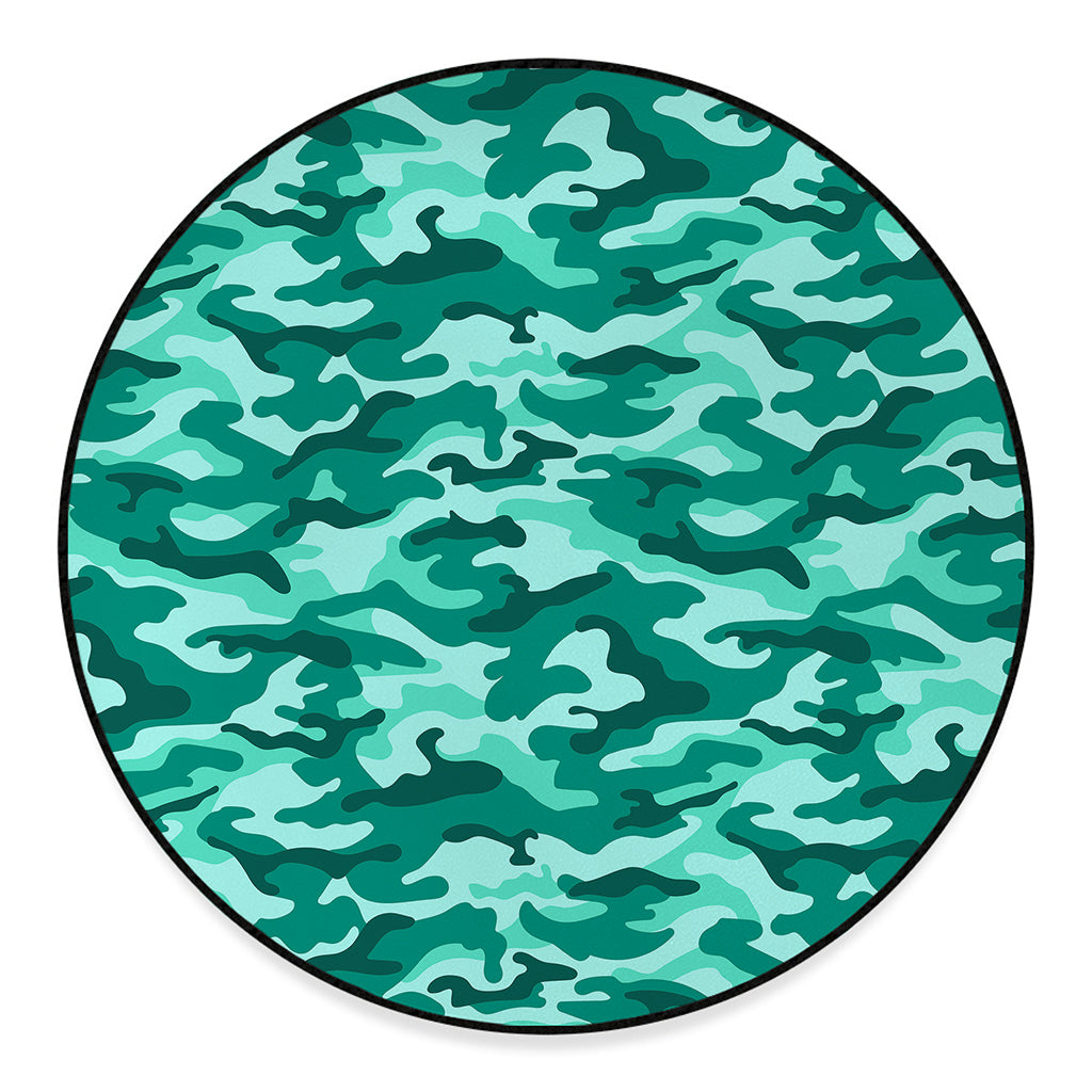 Teal Camouflage Print Round Floor Mat