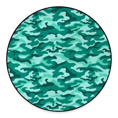 Teal Camouflage Print Round Floor Mat