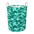 Teal Camouflage Print Round Laundry Basket