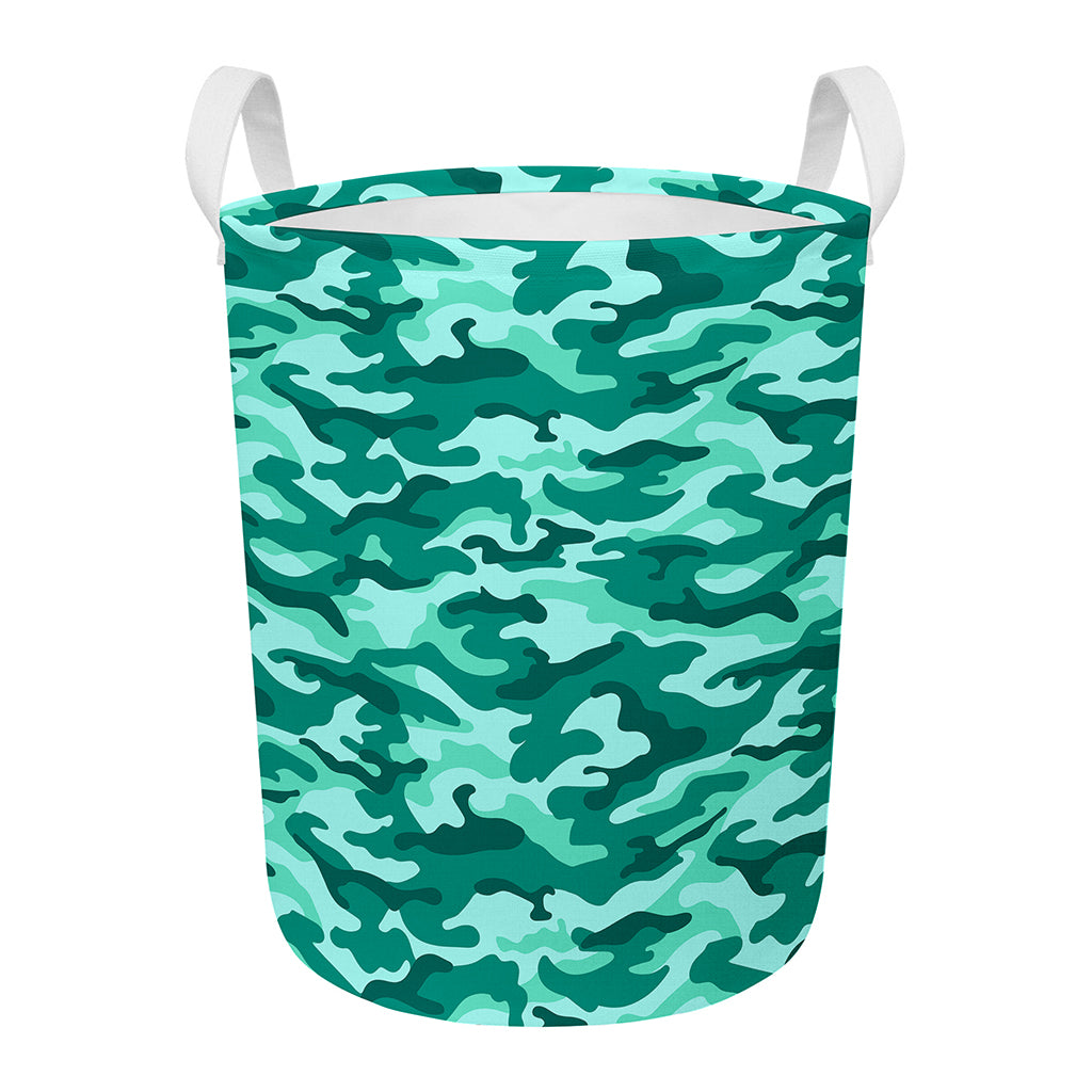 Teal Camouflage Print Round Laundry Basket