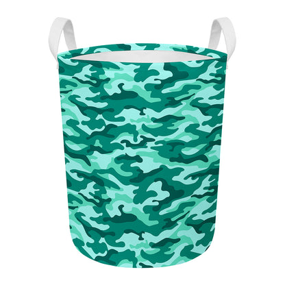 Teal Camouflage Print Round Laundry Basket