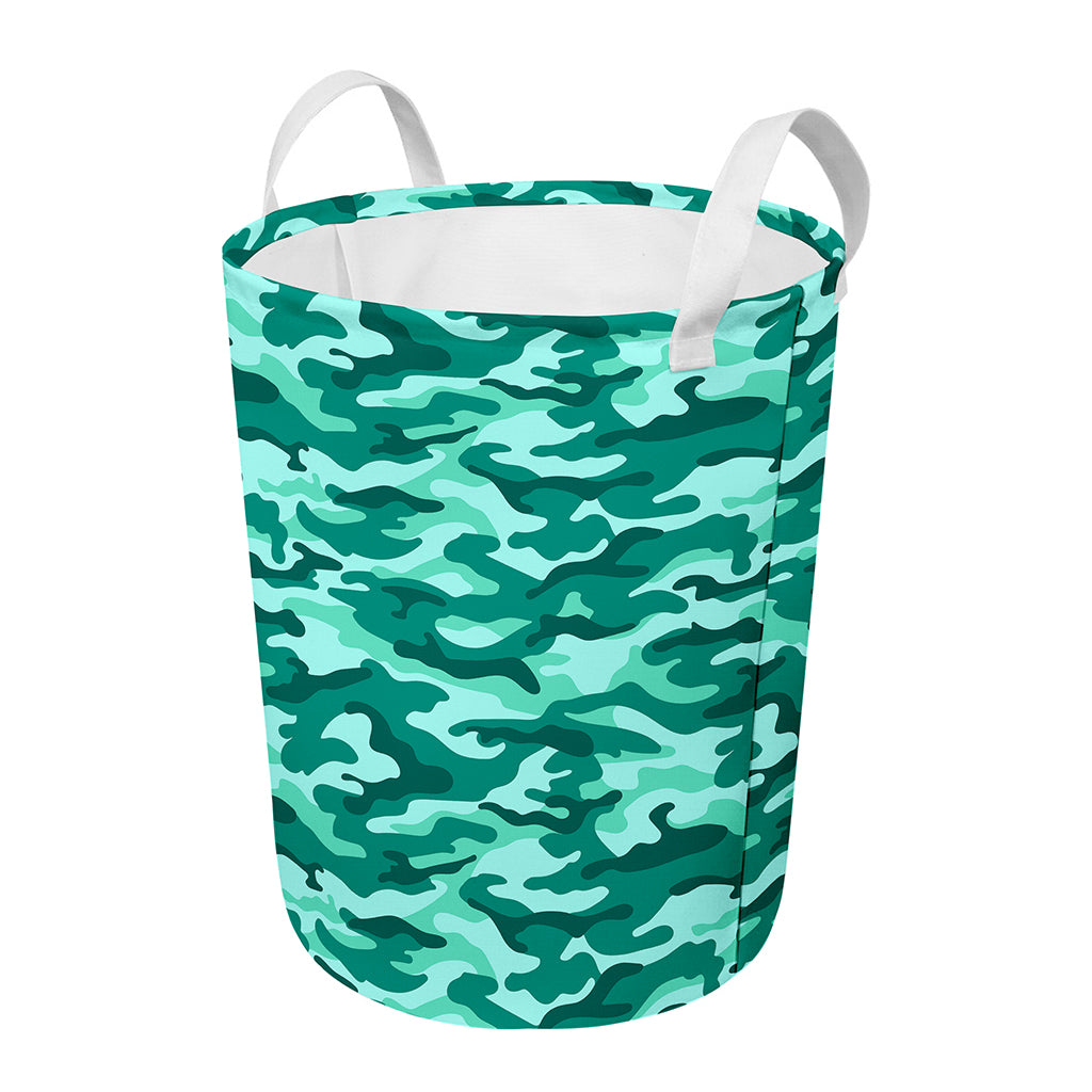 Teal Camouflage Print Round Laundry Basket