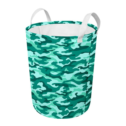 Teal Camouflage Print Round Laundry Basket