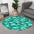 Teal Camouflage Print Round Rug