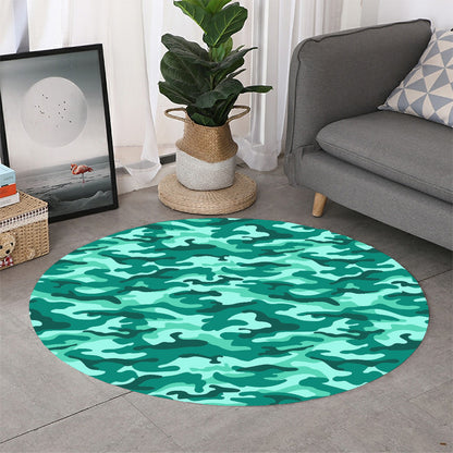 Teal Camouflage Print Round Rug