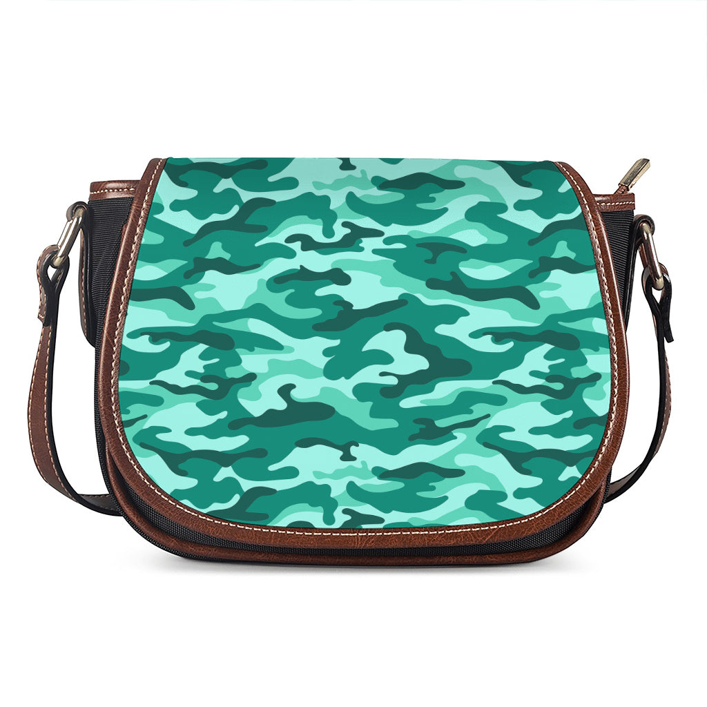 Teal Camouflage Print Saddle Bag