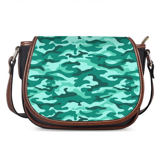 Teal Camouflage Print Saddle Bag