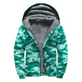 Teal Camouflage Print Sherpa Lined Zip Up Hoodie