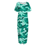 Teal Camouflage Print Short Sleeve Long Nightdress