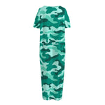Teal Camouflage Print Short Sleeve Long Nightdress