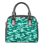 Teal Camouflage Print Shoulder Handbag