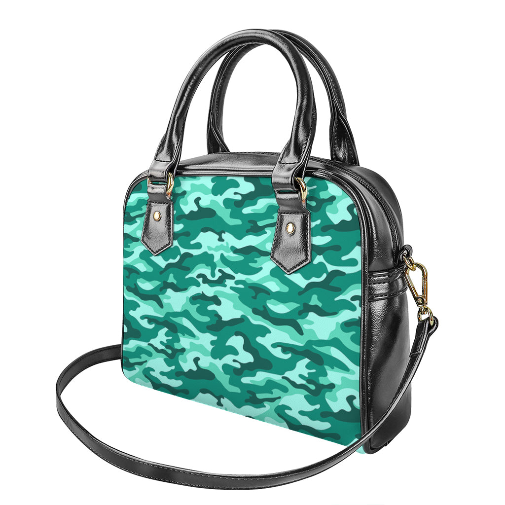 Teal Camouflage Print Shoulder Handbag
