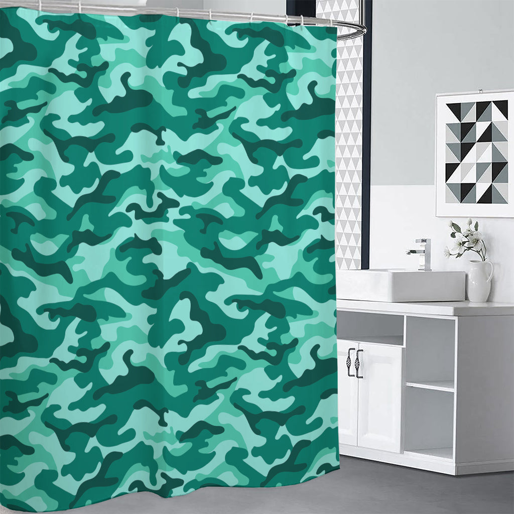 Teal Camouflage Print Shower Curtain